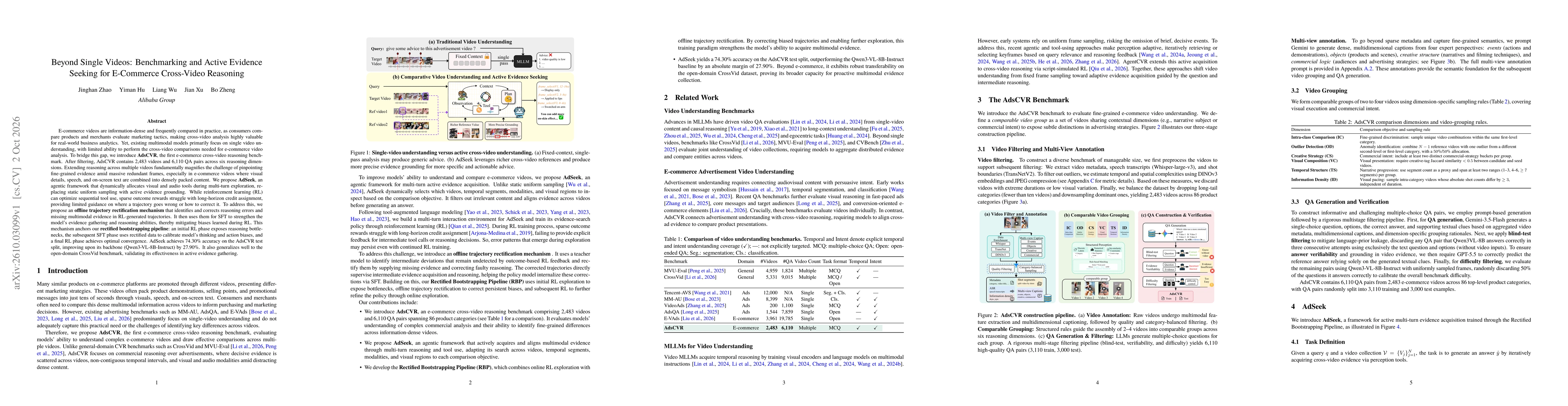 Thumbnail for Beyond Single Videos: Benchmarking and Active Evidence Seeking for E-Commerce Cross-Video Reasoning