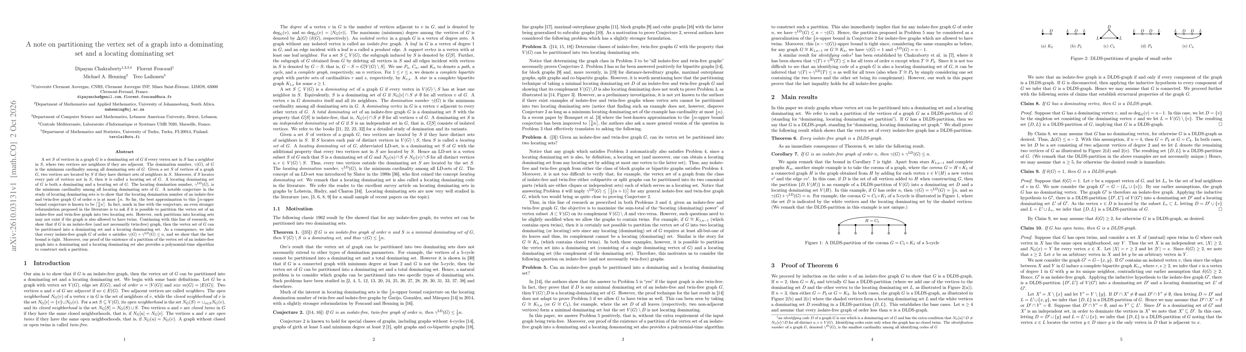 Thumbnail for A note on partitioning the vertex set of a graph into a dominating set and a locating dominating set