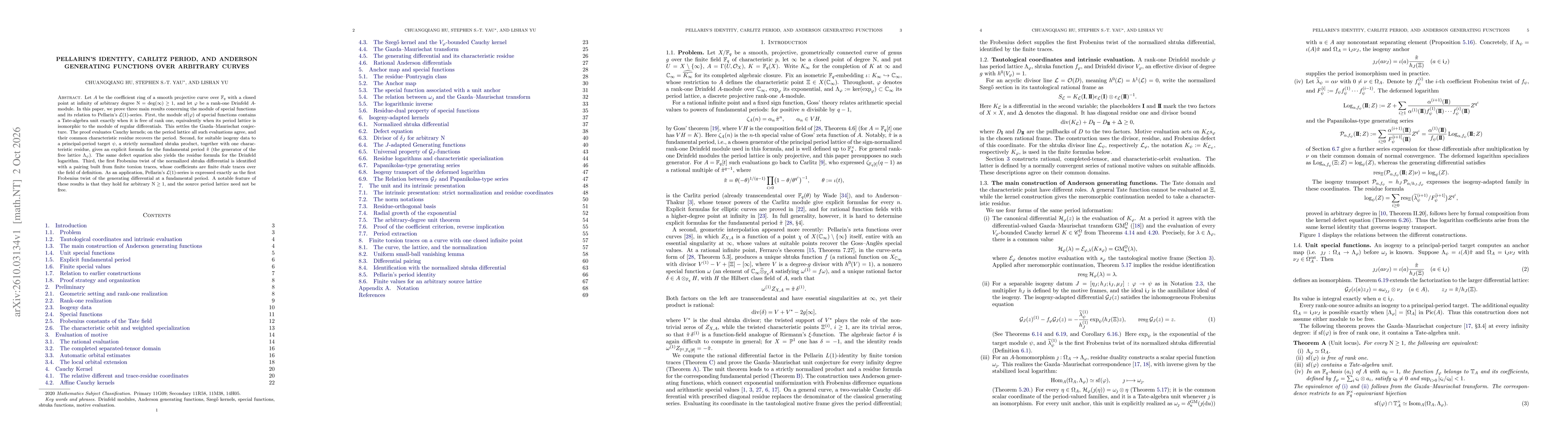 Thumbnail for Pellarin's Identity, Carlitz Period, and Anderson Generating Functions over Arbitrary Curves