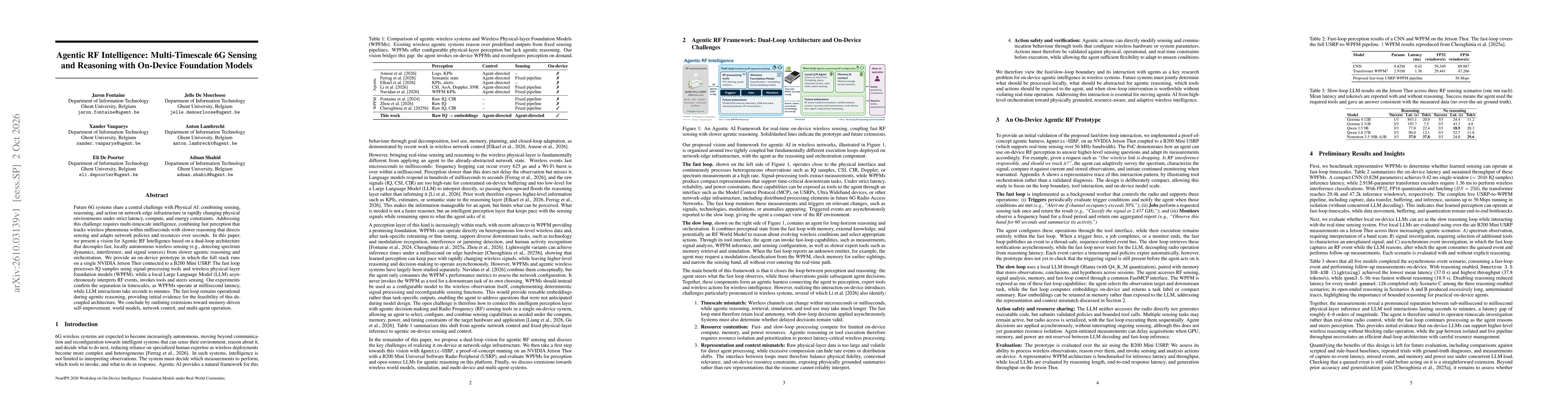 Thumbnail for Agentic RF Intelligence: Multi-Timescale 6G Sensing and Reasoning with On-Device Foundation Models