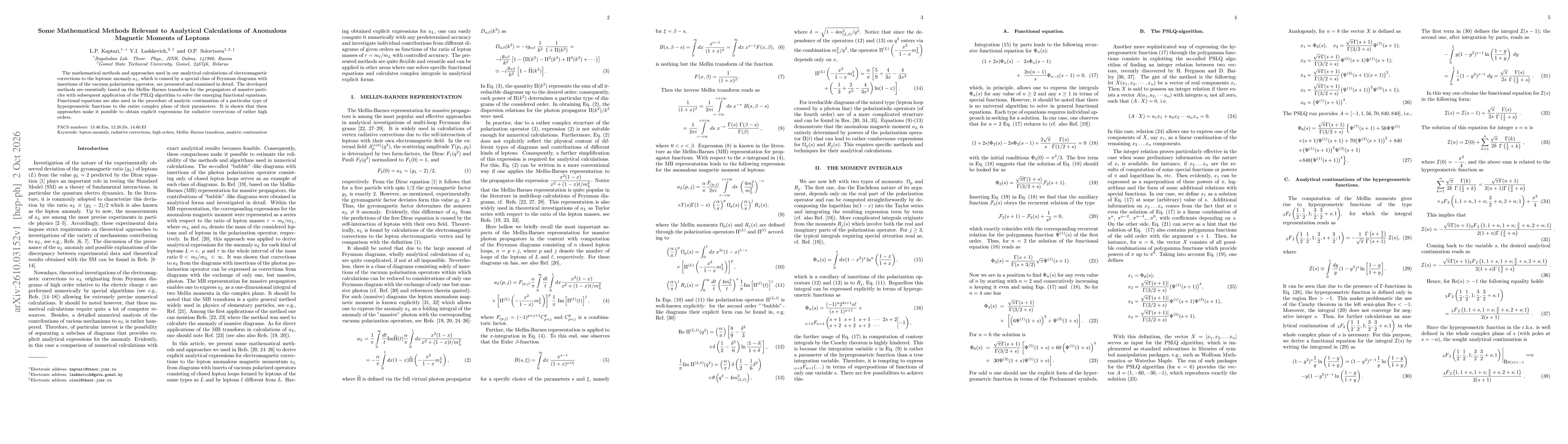 Thumbnail for Some Mathematical Methods Relevant to Analytical Calculations of Anomalous Magnetic Moments of Leptons