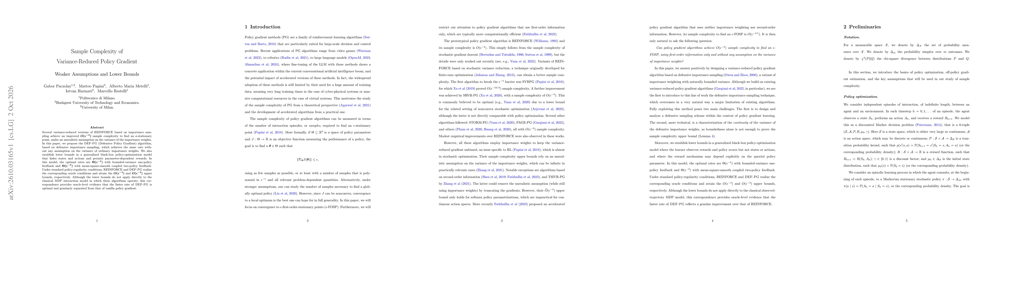 Thumbnail for Sample complexity of variance-reduced policy gradient: weaker assumptions and lower bounds