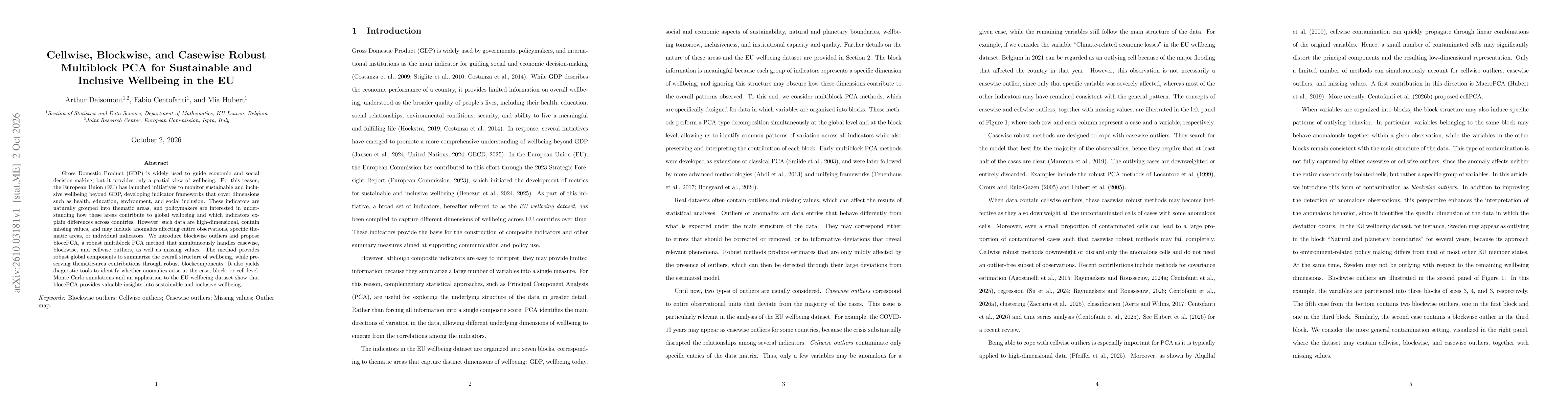 Thumbnail for Cellwise, Blockwise, and Casewise Robust Multiblock PCA for Sustainable and Inclusive Wellbeing in the EU