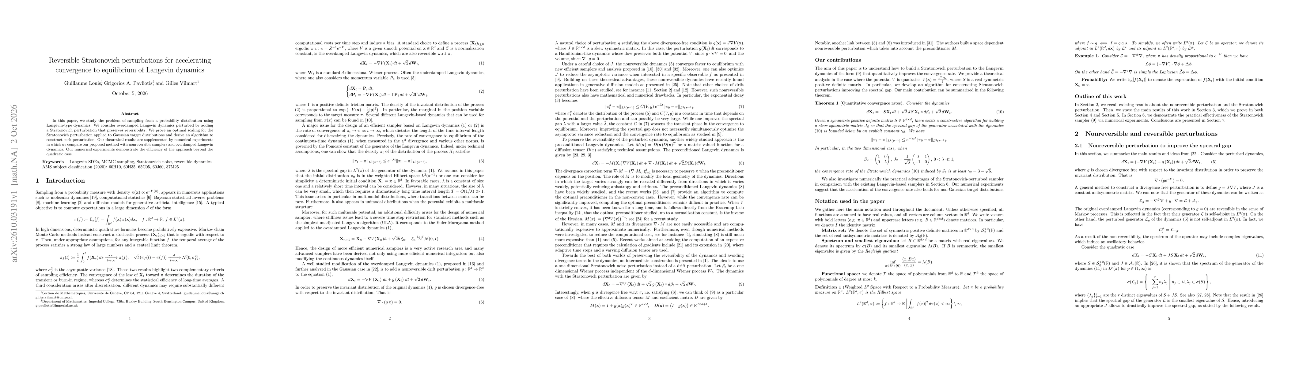 Thumbnail for Reversible Stratonovich perturbations for accelerating convergence to equilibrium of Langevin dynamics