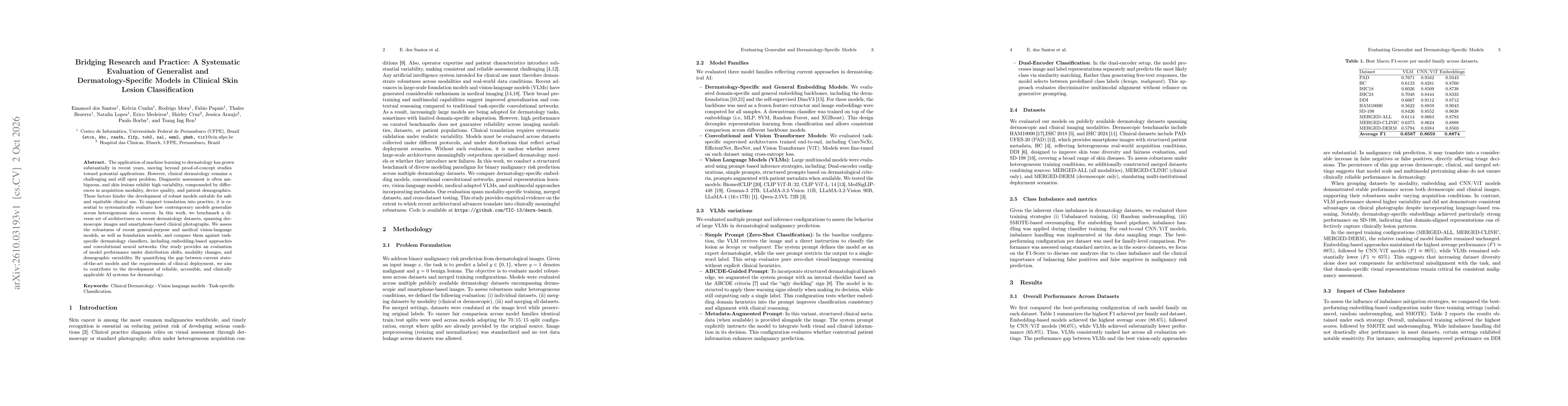 Thumbnail for Bridging Research and Practice: A Systematic Evaluation of Generalist and Dermatology-Specific Models in Clinical Skin Lesion Classification