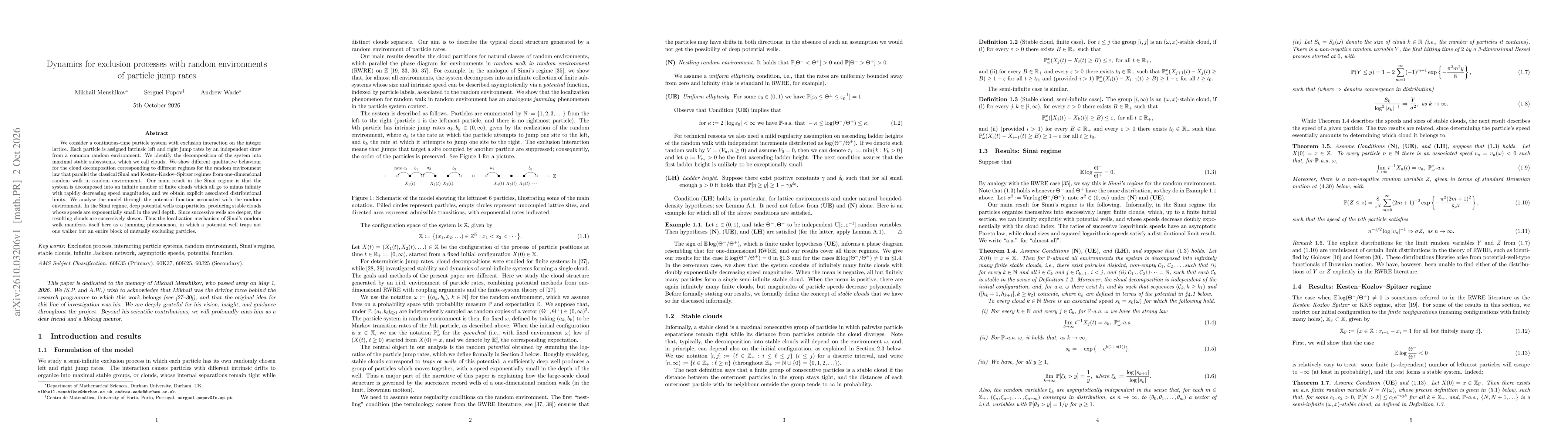 Thumbnail for Dynamics for exclusion processes with random environments of particle jump rates
