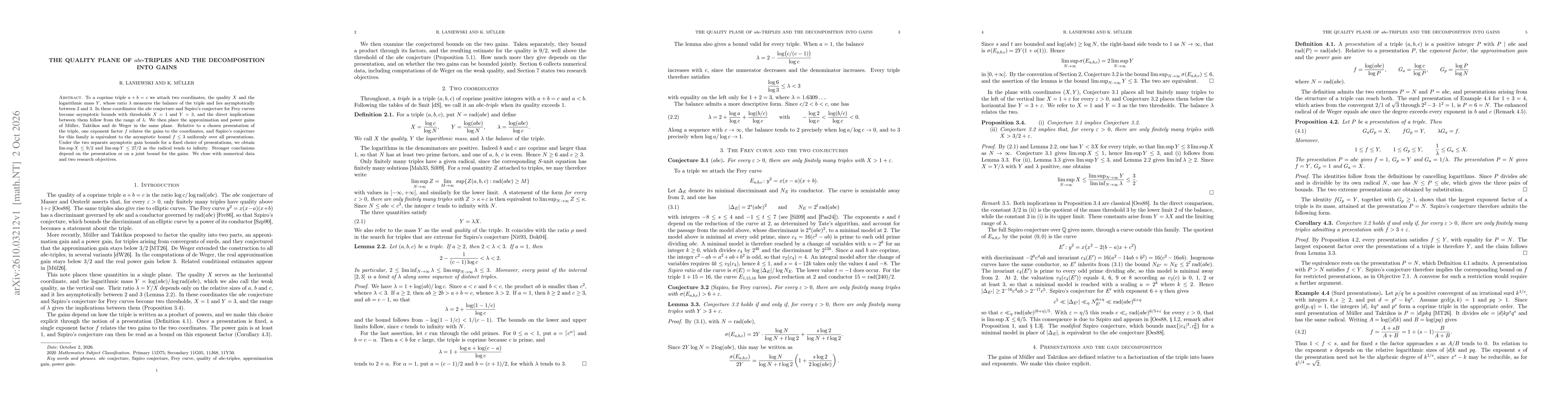 Thumbnail for The quality plane of $abc$-triples and the decomposition into gains
