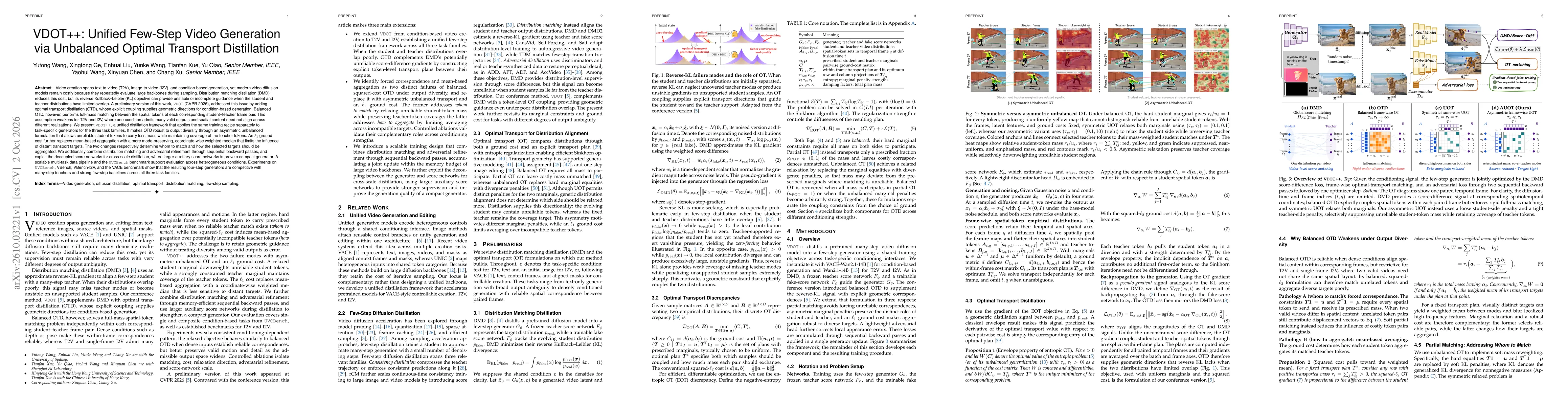 Thumbnail for VDOT++: Unified Few-Step Video Generation via Unbalanced Optimal Transport Distillation