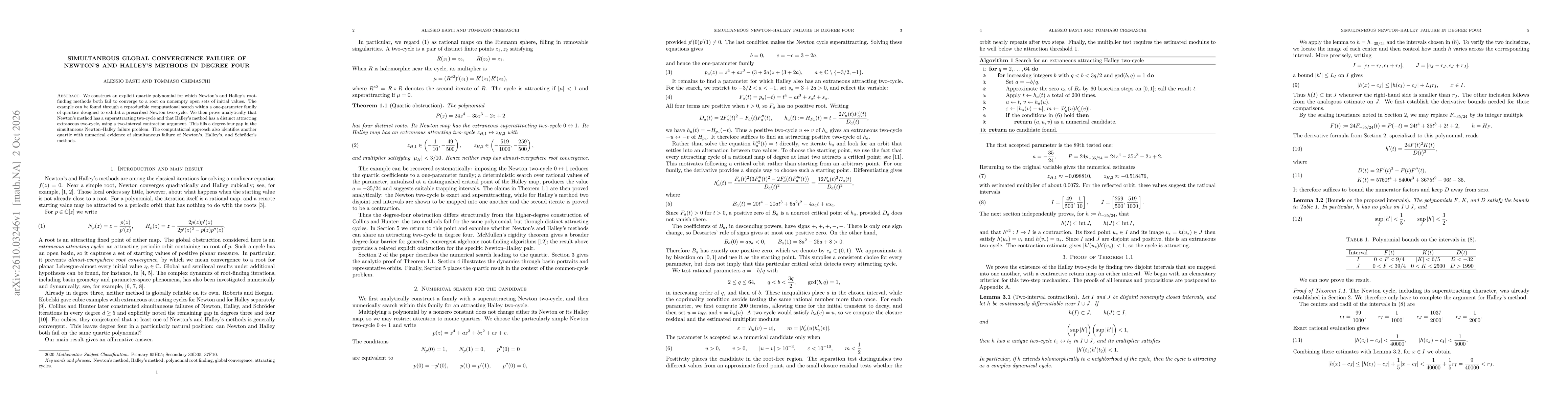 Thumbnail for Simultaneous Global Convergence Failure of Newton's and Halley's Methods in Degree Four