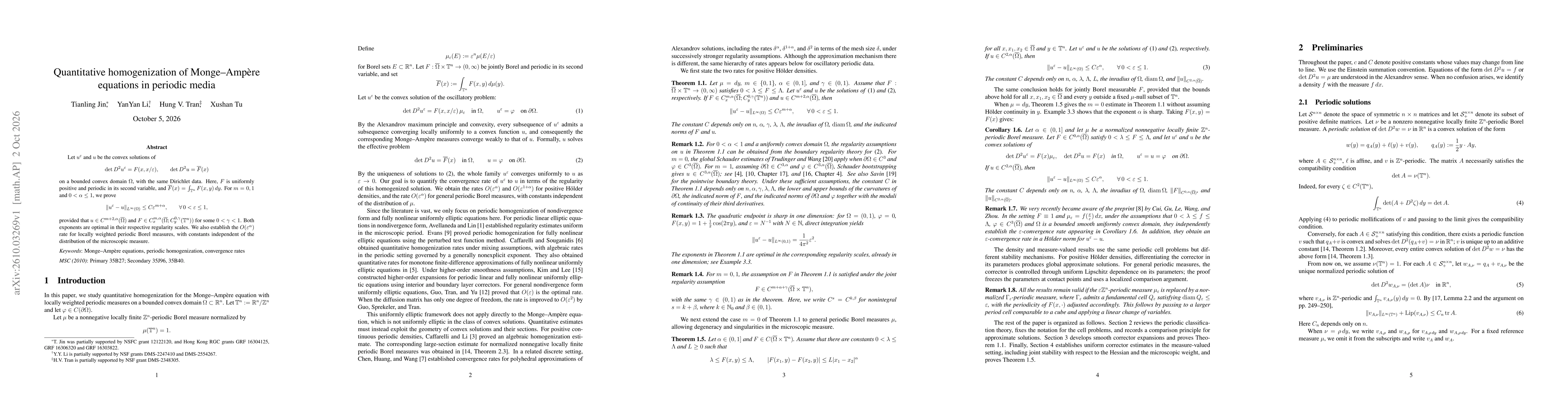 Thumbnail for Quantitative homogenization of Monge-Ampère equations in periodic media