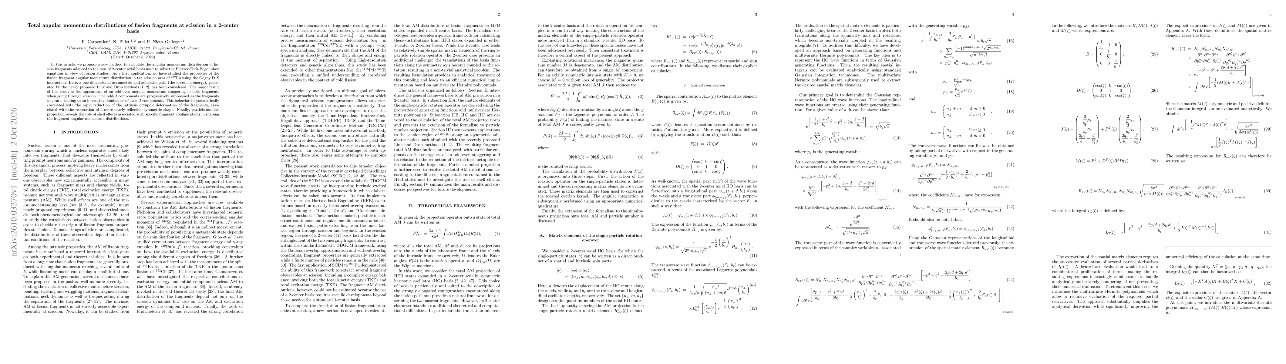 Thumbnail for Total angular momentum distributions of fission fragments at scission in a 2-center basis