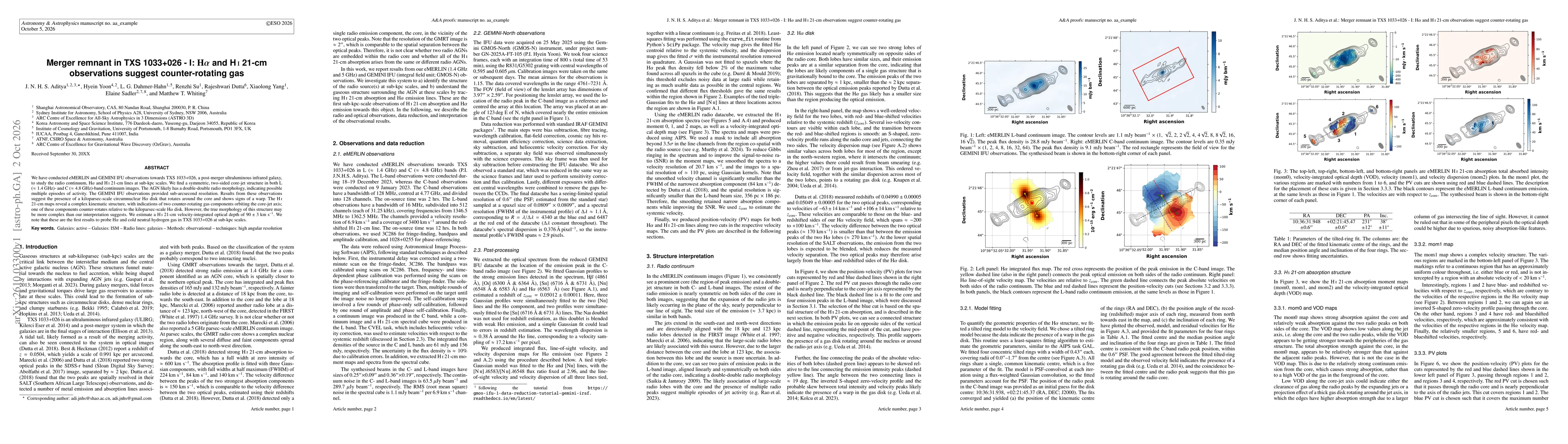 Thumbnail for Merger remnant in TXS 1033+026 - I: $\rm Hα$ and HI 21-cm observations suggest counter-rotating gas