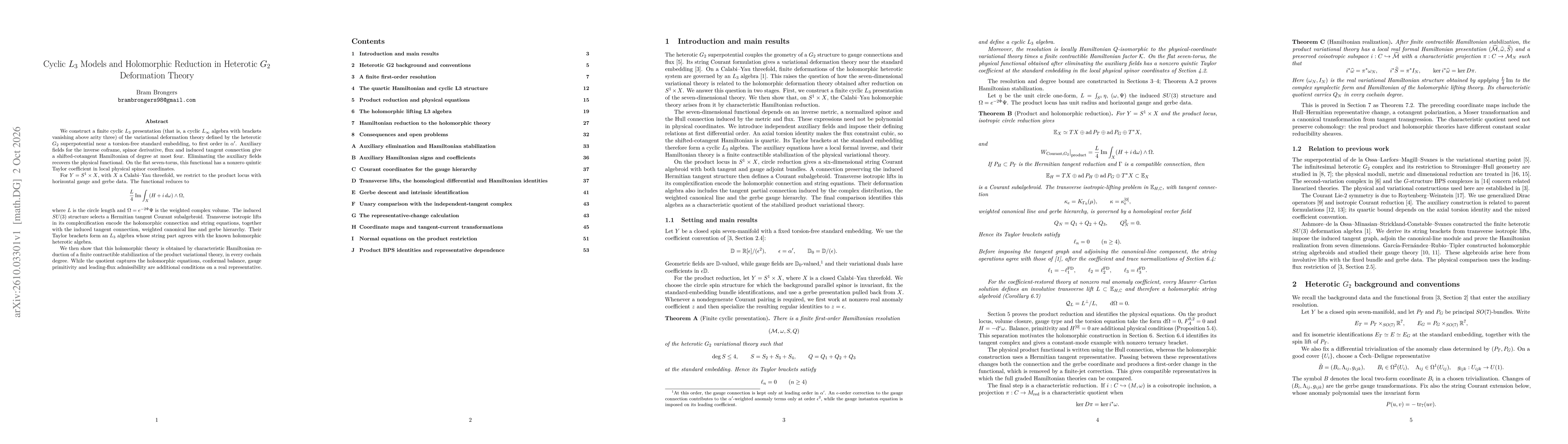 Thumbnail for Cyclic $L_3$ Models and Holomorphic Reduction in Heterotic $G_2$ Deformation Theory