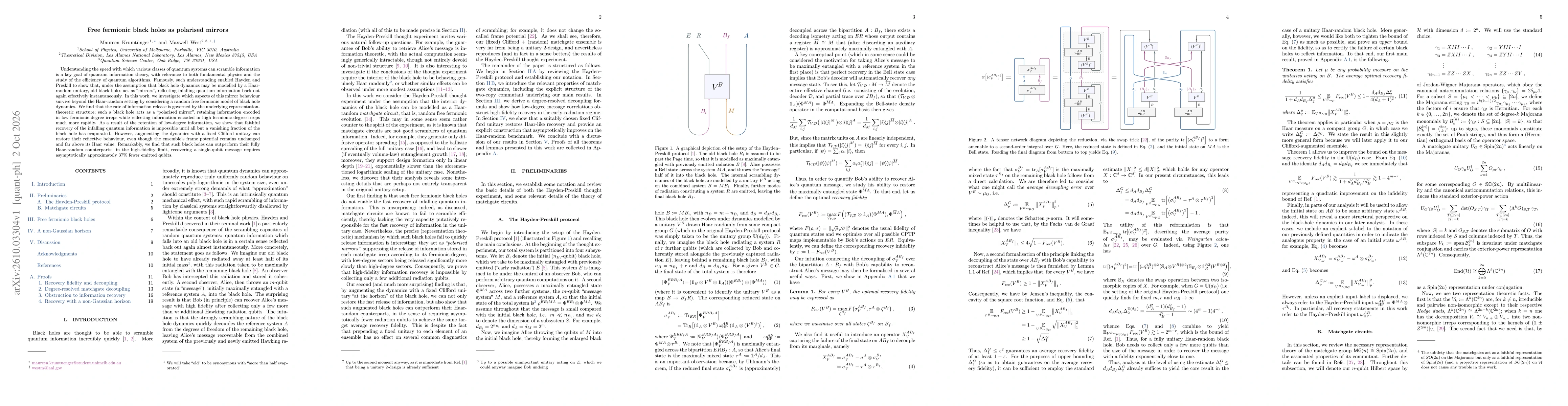 Thumbnail for Free fermionic black holes as polarised mirrors