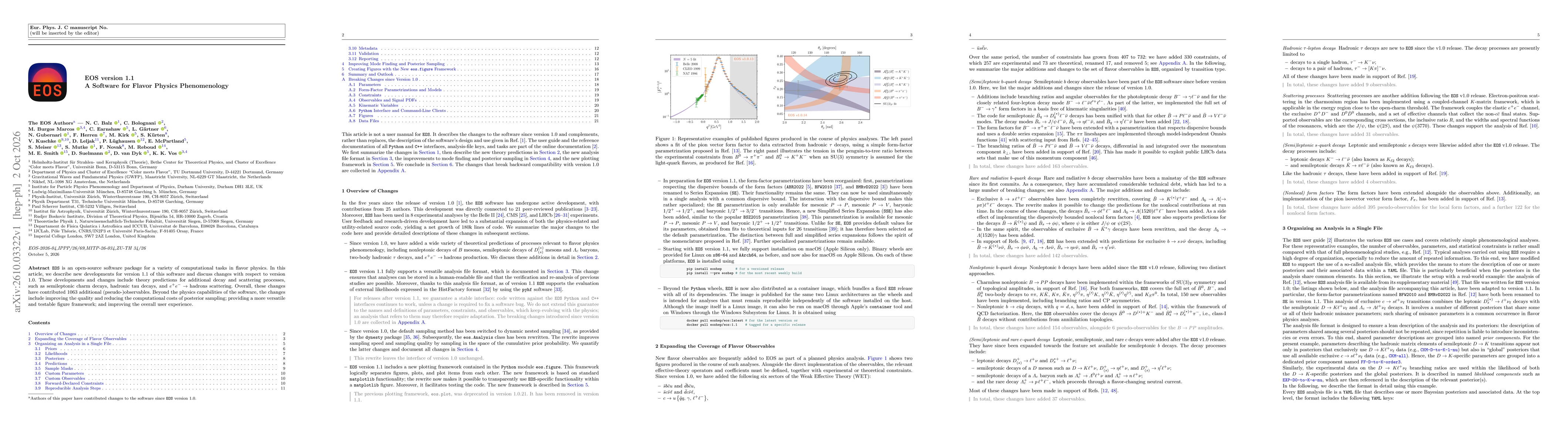 Thumbnail for EOS version 1.1: A Software for Flavor Physics Phenomenology
