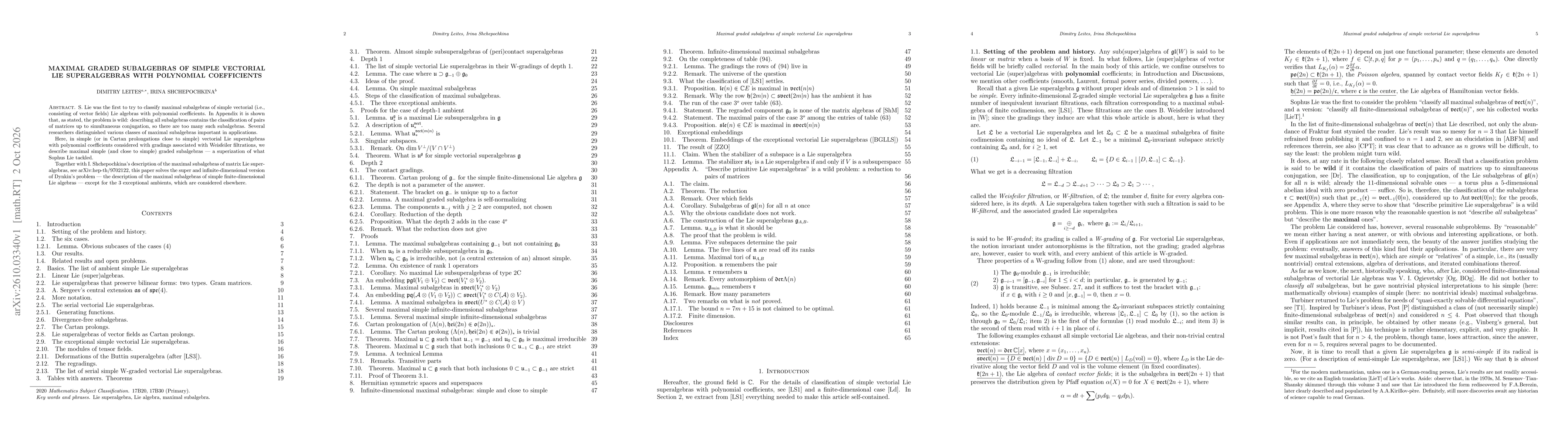 Thumbnail for Maximal graded subalgebras of simple vectorial Lie superalgebras with polynomial coefficients