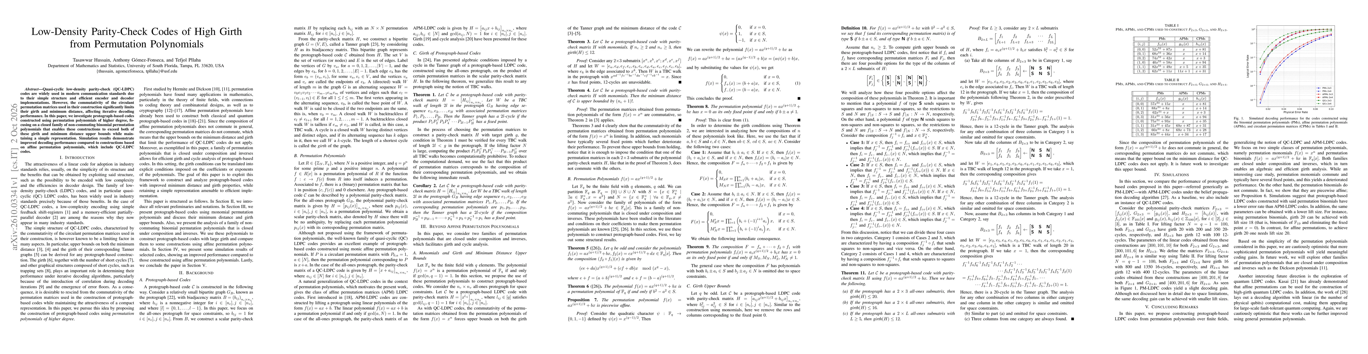 Thumbnail for Low-Density Parity-Check Codes of High Girth from Permutation Polynomials