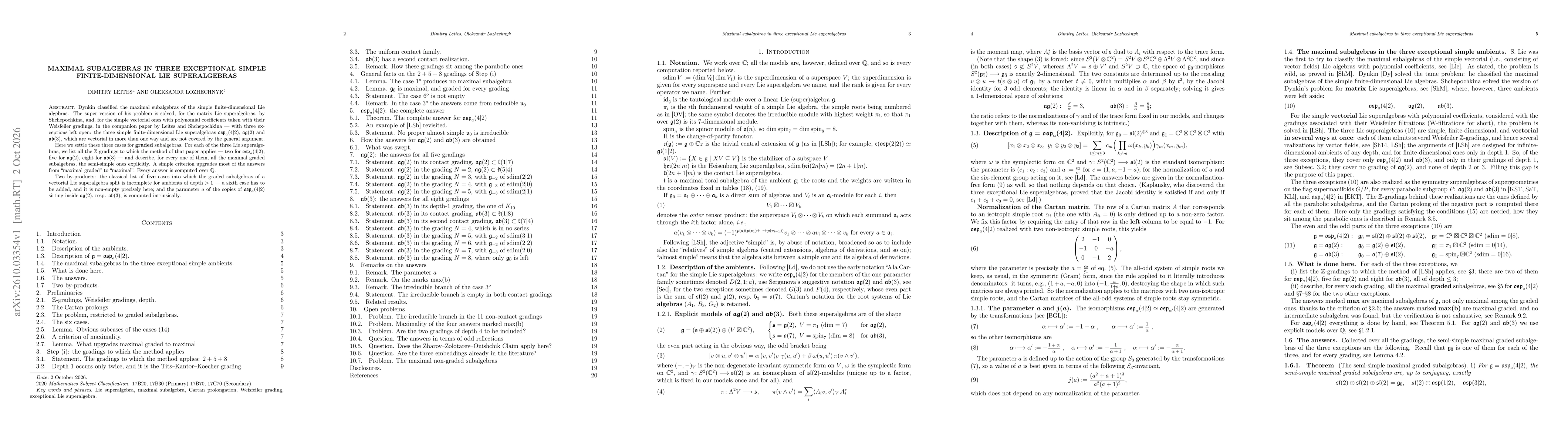 Thumbnail for Maximal subalgebras in the three exceptional simple finite-dimensional Lie superalgebras