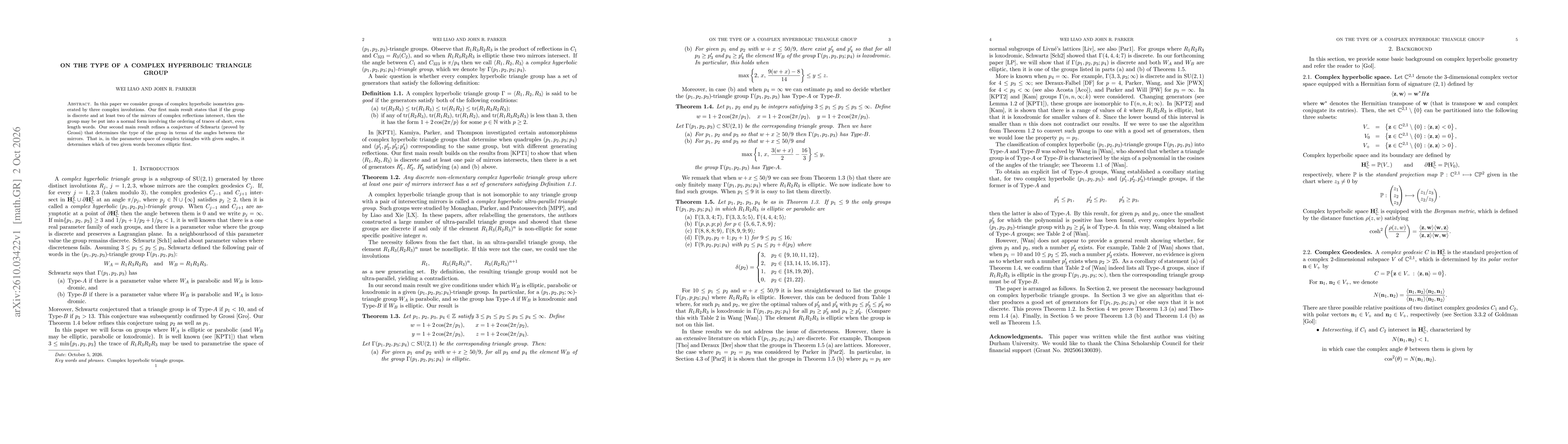 Thumbnail for On the type of a complex hyperbolic triangle group