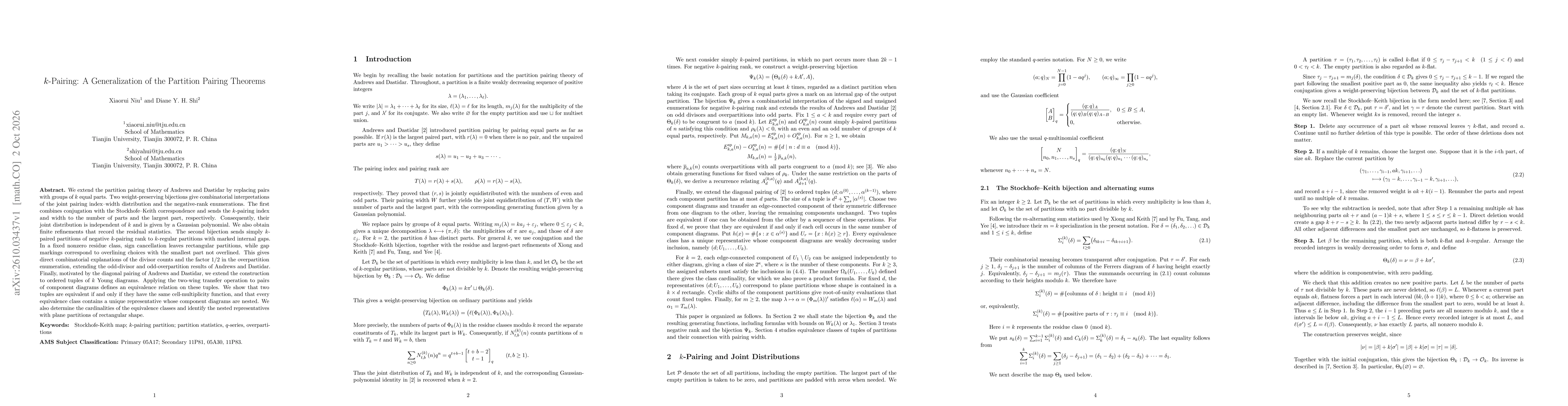 Thumbnail for $k$-Pairing: A Generalization of the Partition Pairing Theorems