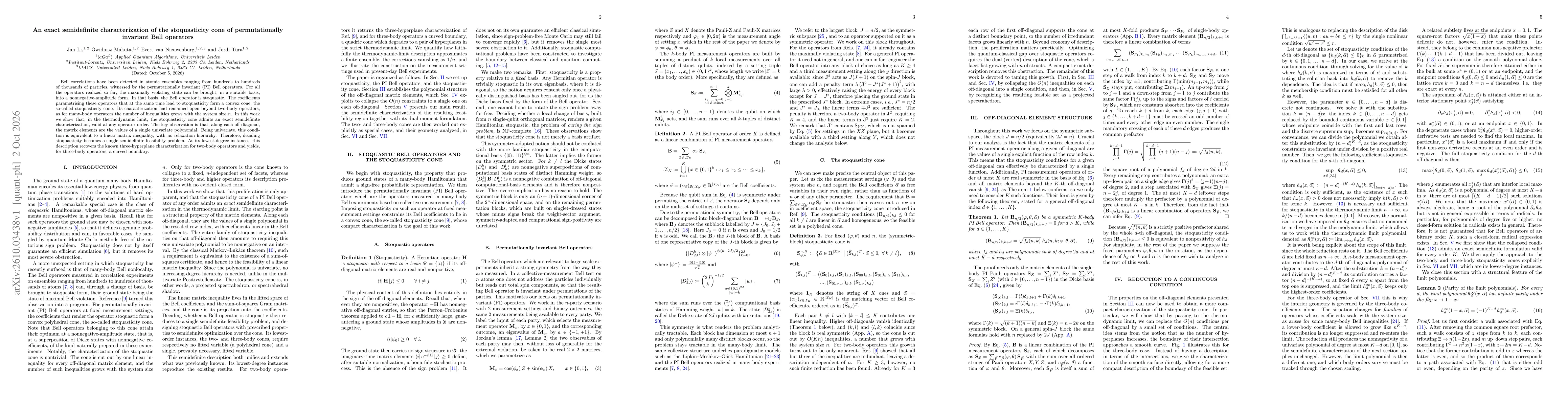 Thumbnail for An exact semidefinite characterization of the stoquasticity cone of permutationally invariant Bell operators