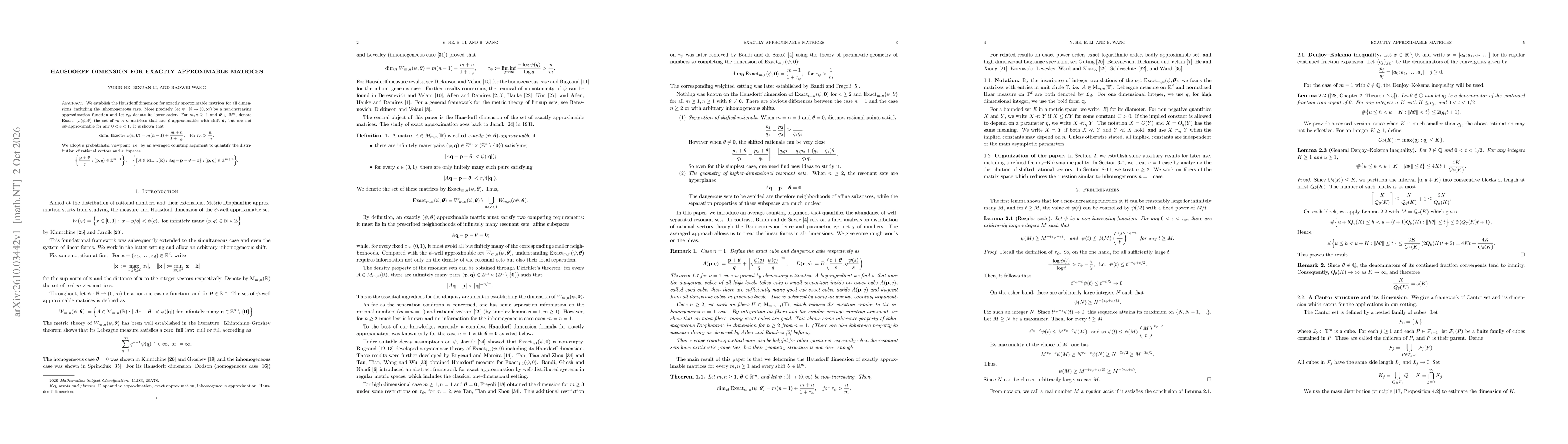 Thumbnail for Hausdorff dimension for exactly approximable matrices