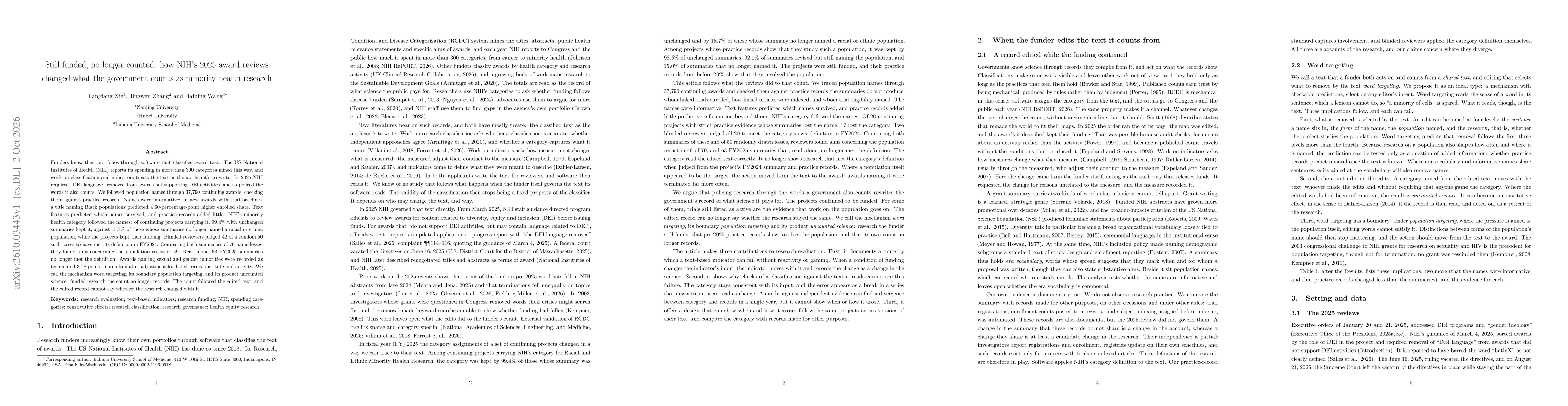 Thumbnail for Still funded, no longer counted: how NIH's 2025 award reviews changed what the government counts as minority health research