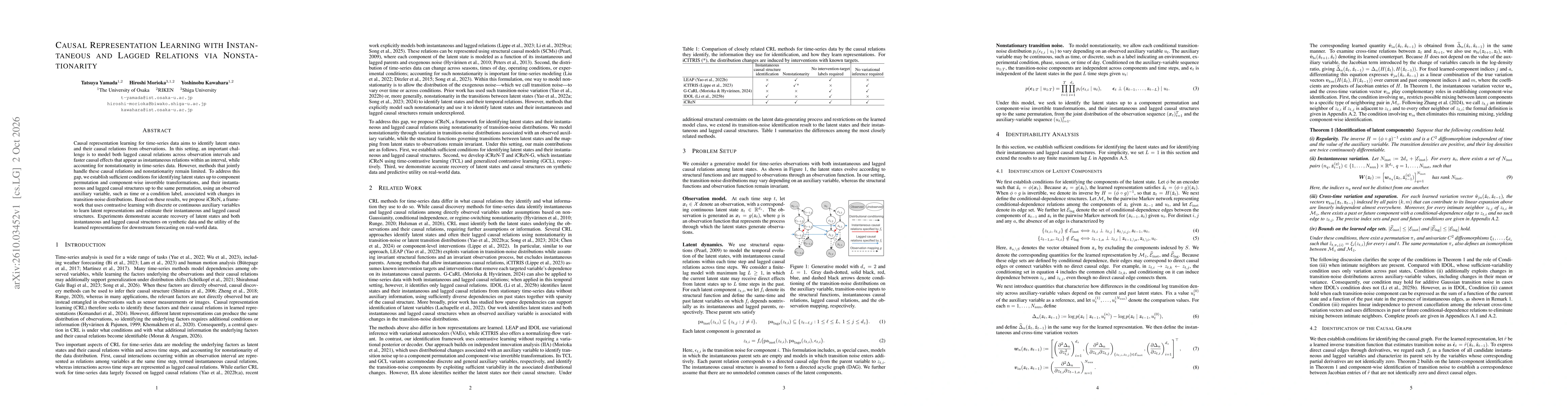 Thumbnail for Causal Representation Learning with Instantaneous and Lagged Relations via Nonstationarity