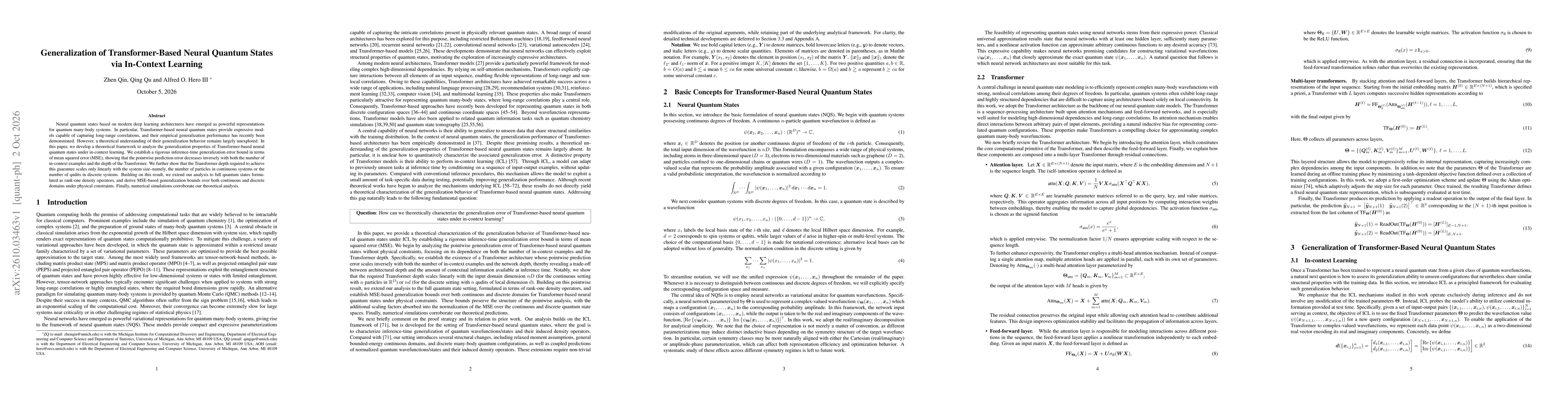 Thumbnail for Generalization of Transformer-Based Neural Quantum States via In-Context Learning