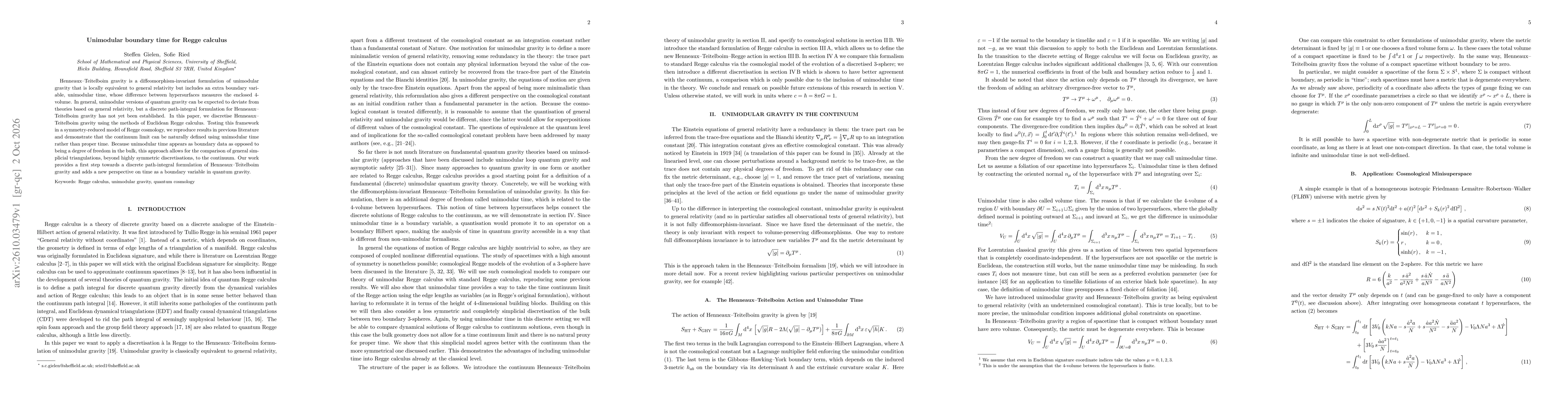 Thumbnail for Unimodular boundary time for Regge calculus