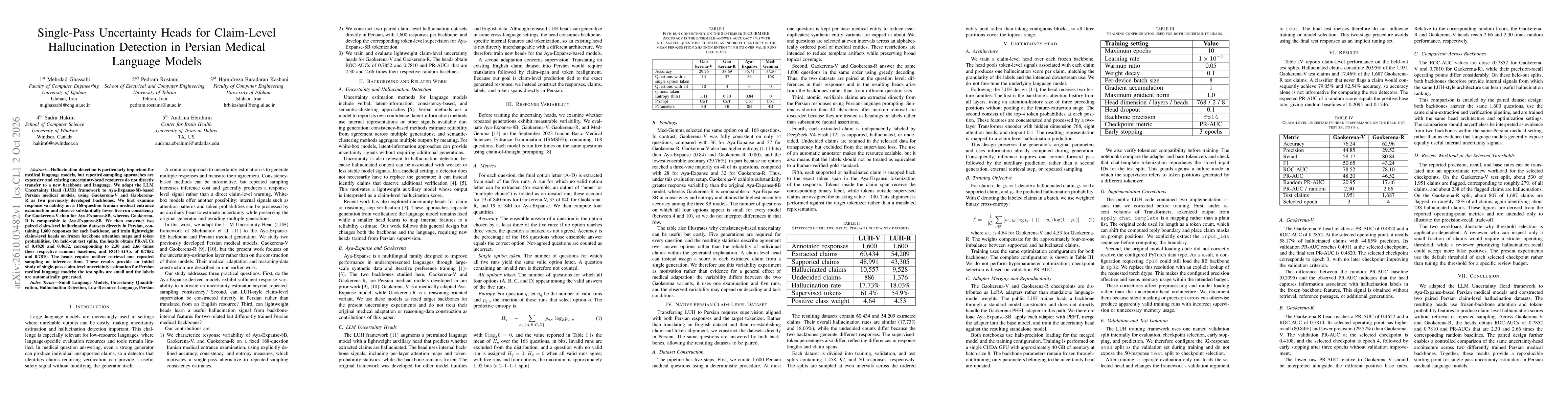 Thumbnail for Single-Pass Uncertainty Heads for Claim-Level Hallucination Detection in Persian Medical Language Models