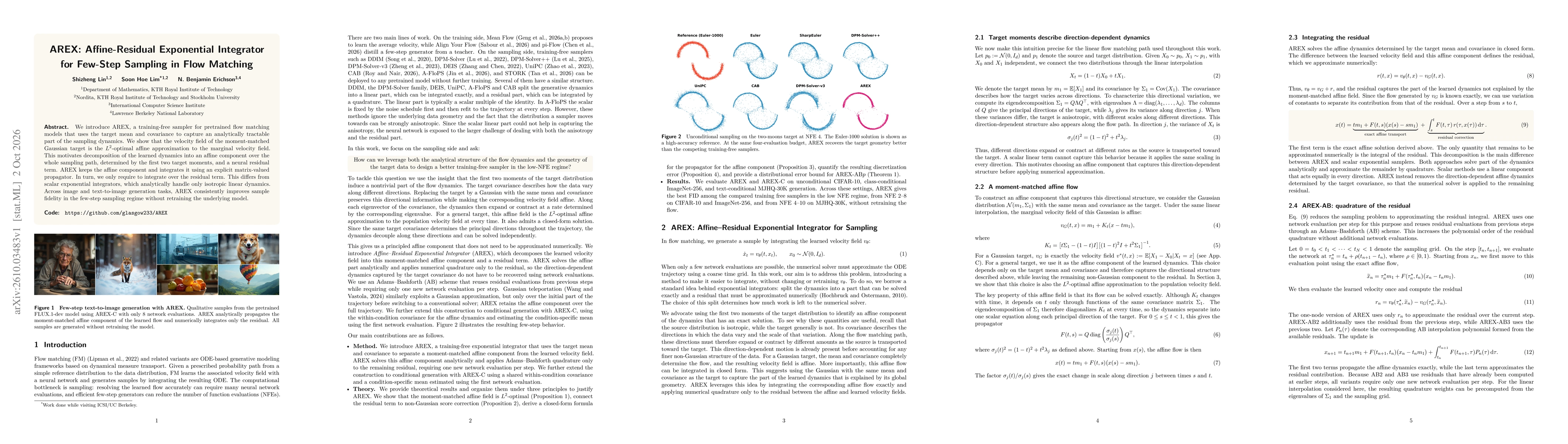 Thumbnail for AREX: Affine-Residual Exponential Integrator for Few-Step Sampling in Flow Matching