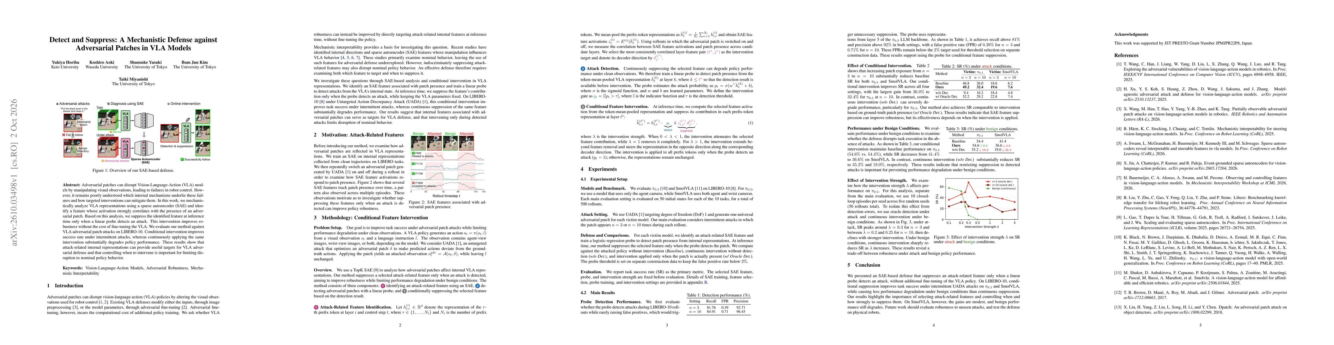 Thumbnail for Detect and Suppress: A Mechanistic Defense against Adversarial Patches in VLA Models
