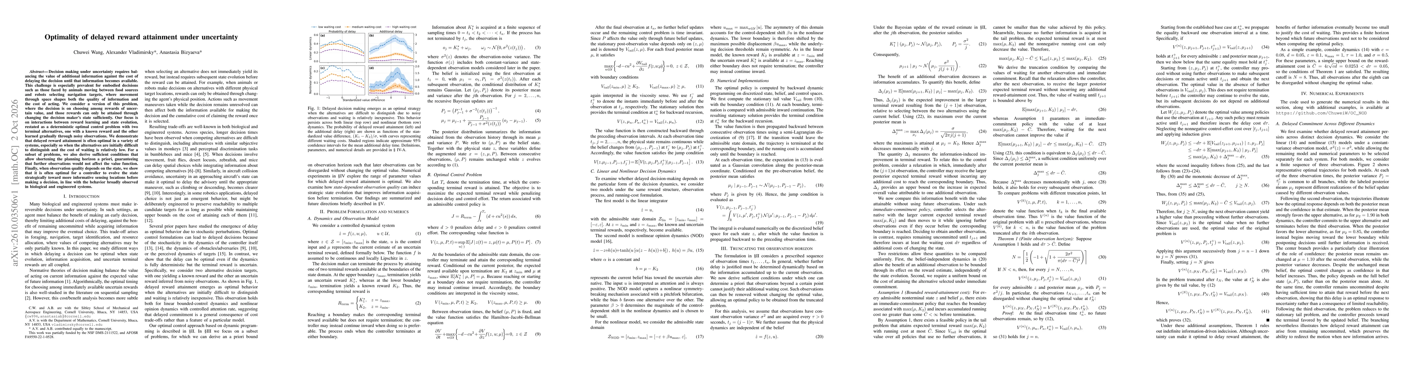 Thumbnail for Optimality of delayed reward attainment under uncertainty