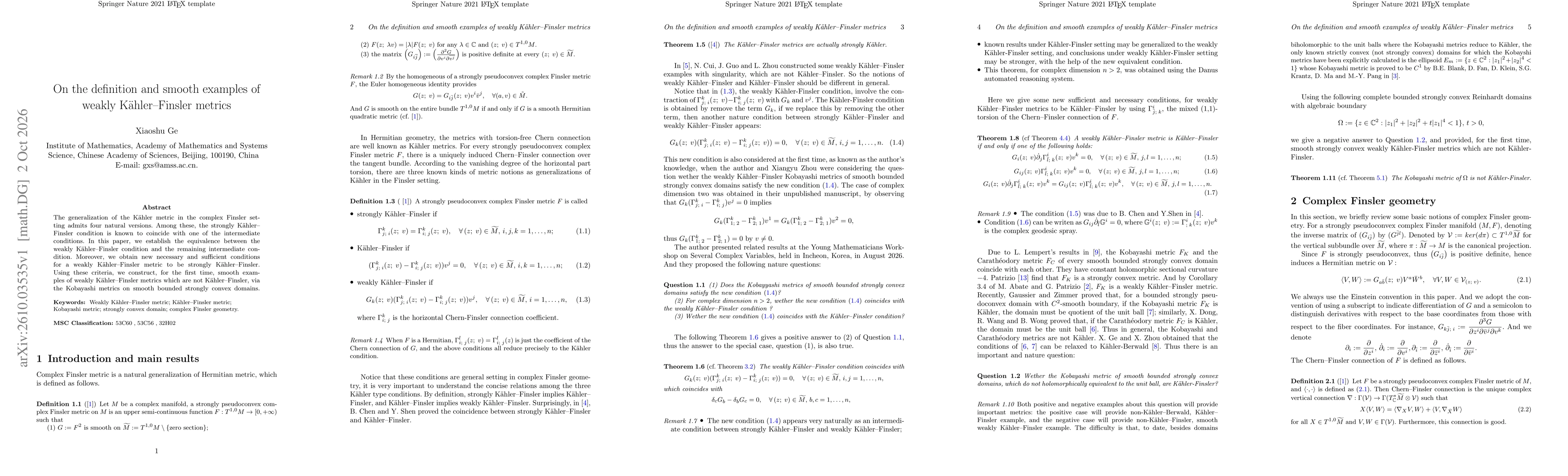 Thumbnail for On the Definition and Smooth Examples of Weakly Kähler--Finsler Metrics