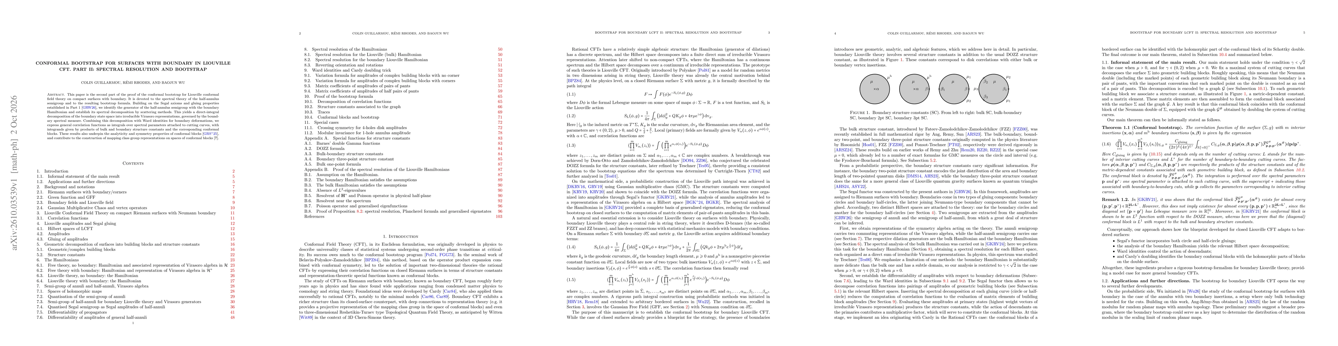 Thumbnail for Conformal Bootstrap for surfaces with boundary in Liouville CFT. Part II: spectral resolution and bootstrap