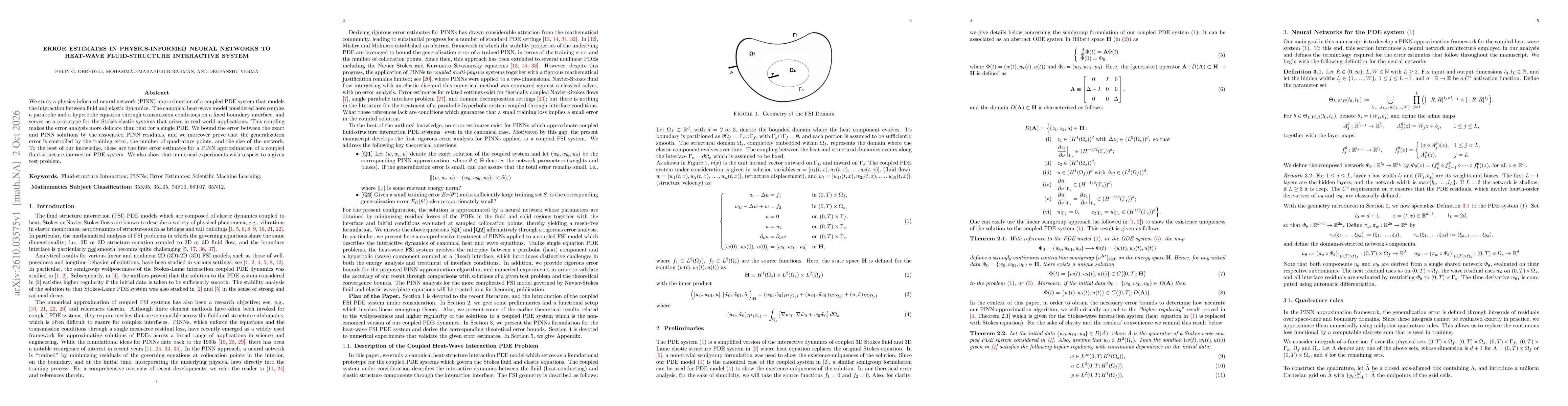 Thumbnail for Error Estimates in Physics-Informed Neural Networks to Heat-Wave Fluid-Structure Interactive System
