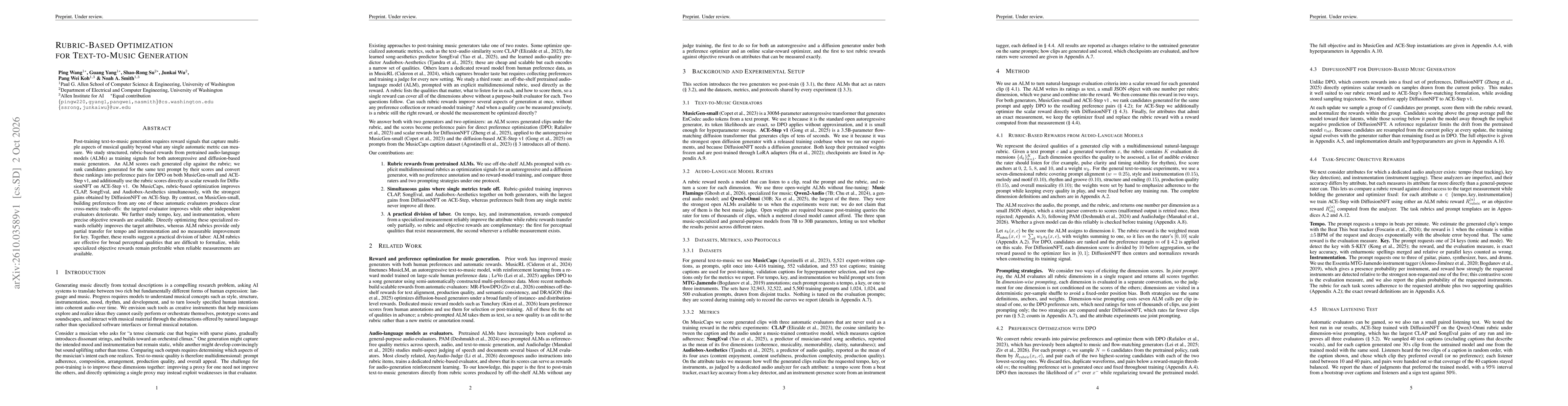 Thumbnail for Rubric-Based Optimization for Text-to-Music Generation