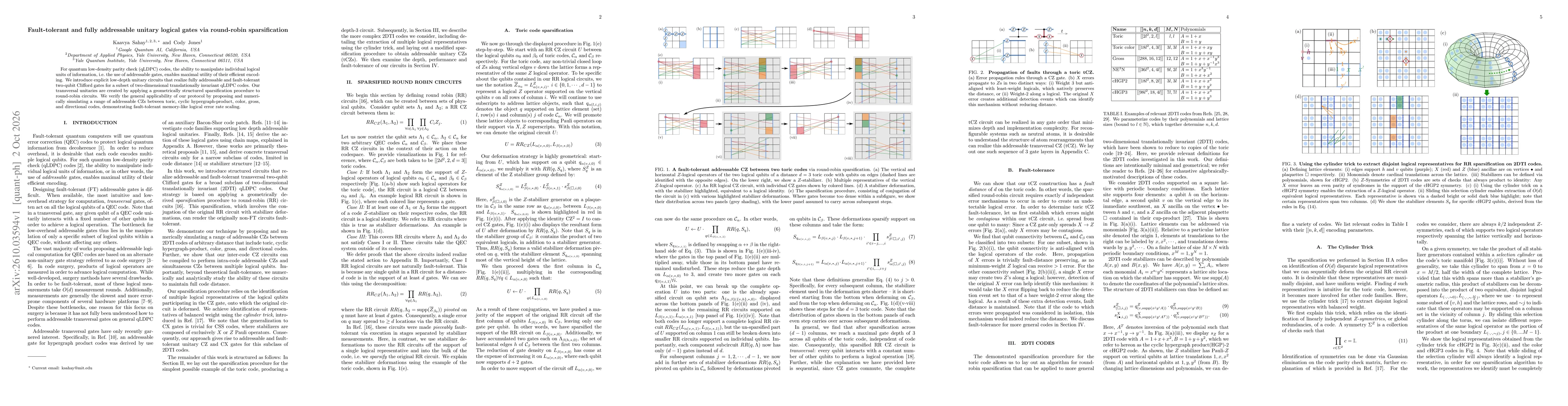 Thumbnail for Fault-tolerant and fully addressable unitary logical gates via round-robin sparsification