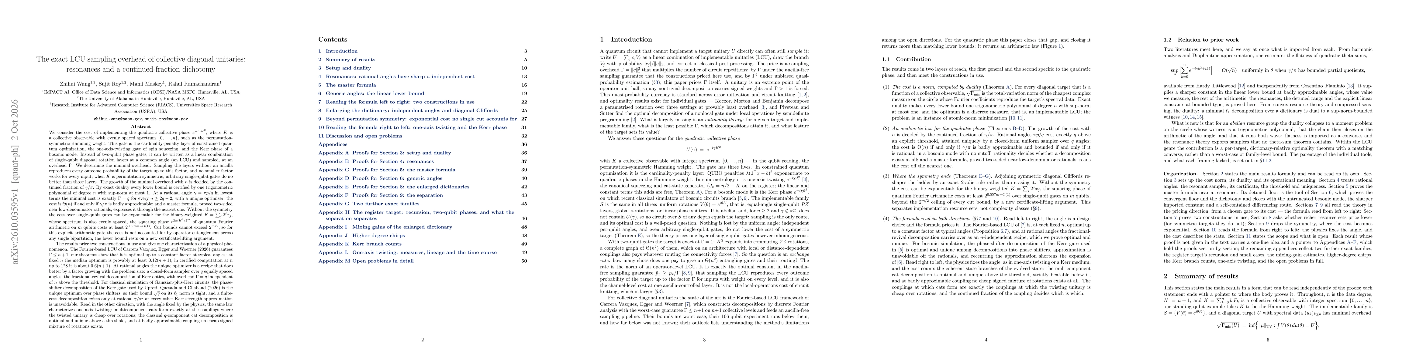 Thumbnail for The exact LCU sampling overhead of collective diagonal unitaries: resonances and a continued-fraction dichotomy