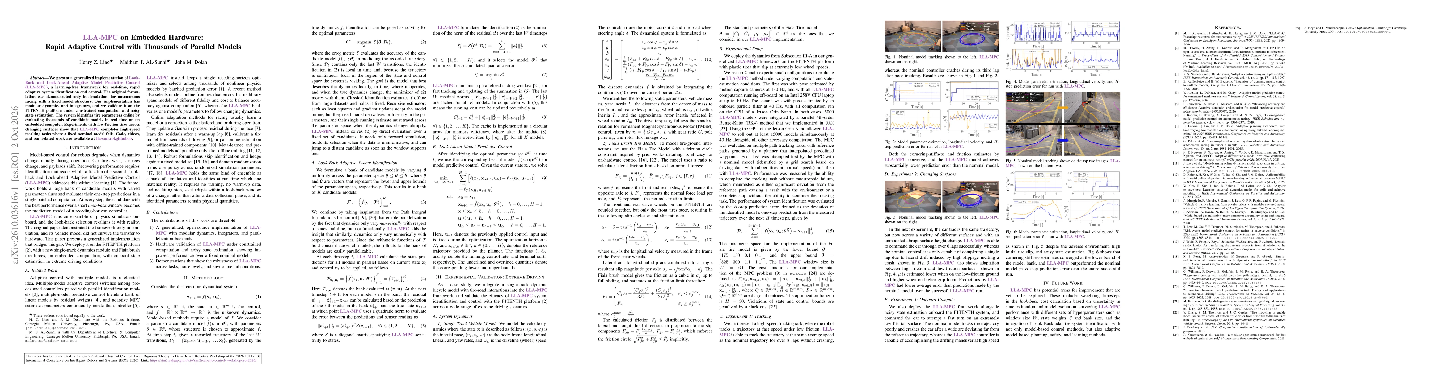 Thumbnail for LLA-MPC on Embedded Hardware: Rapid Adaptive Control with Thousands of Parallel Models