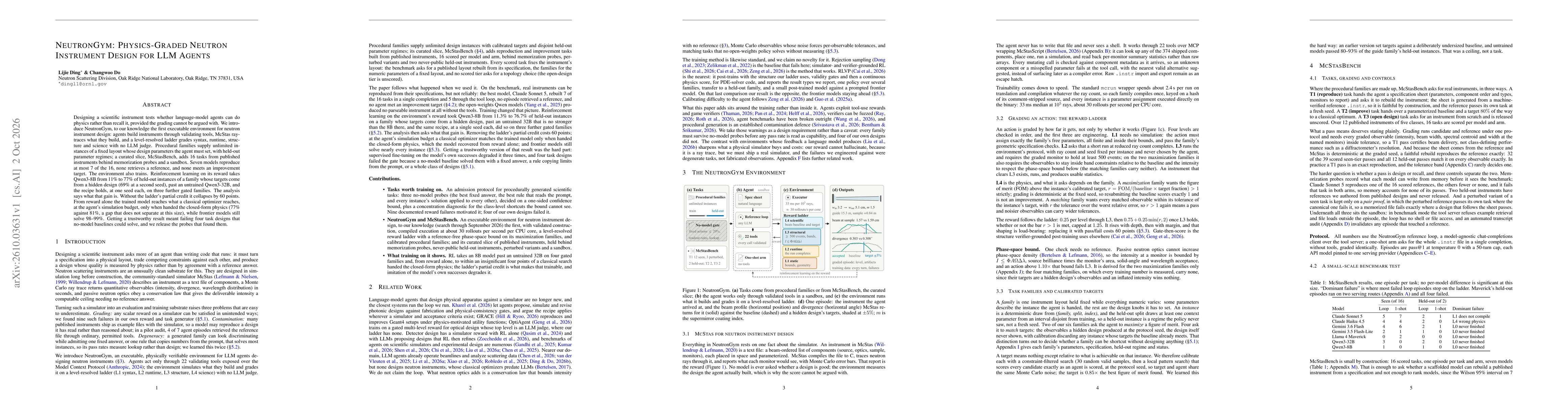Thumbnail for NeutronGym: Physics-Graded Neutron Instrument Design for LLM Agents