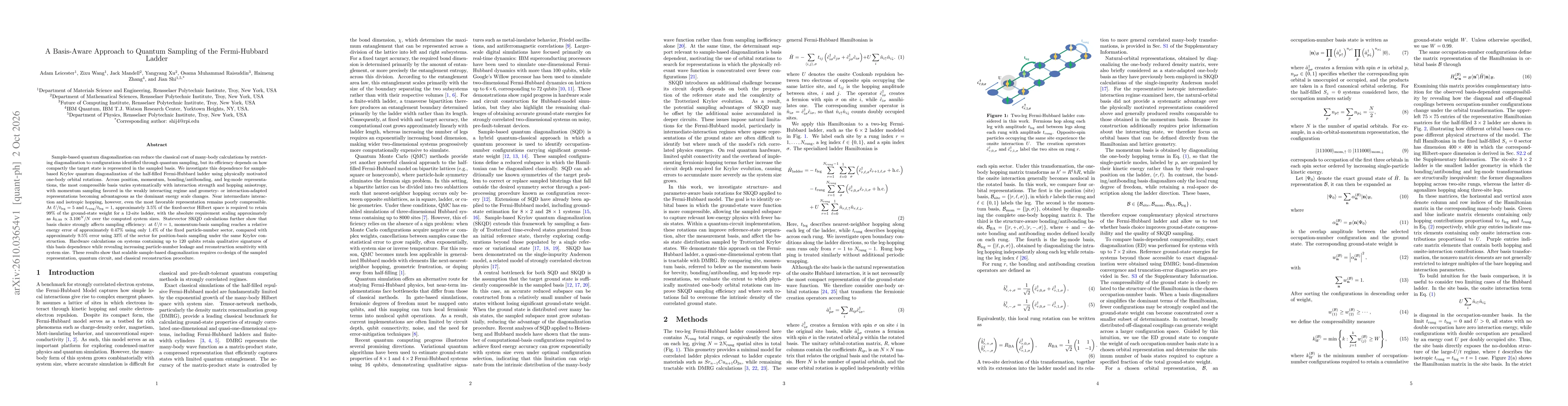 Thumbnail for A Basis-Aware Approach to Quantum Sampling of the Fermi-Hubbard Ladder