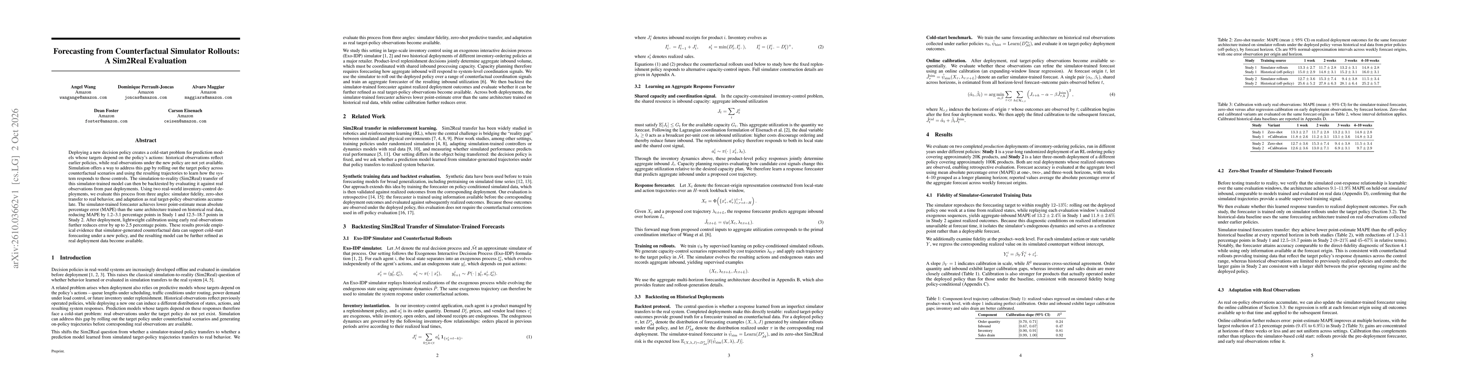 Thumbnail for Forecasting from Counterfactual Simulator Rollouts: A Sim2Real Evaluation