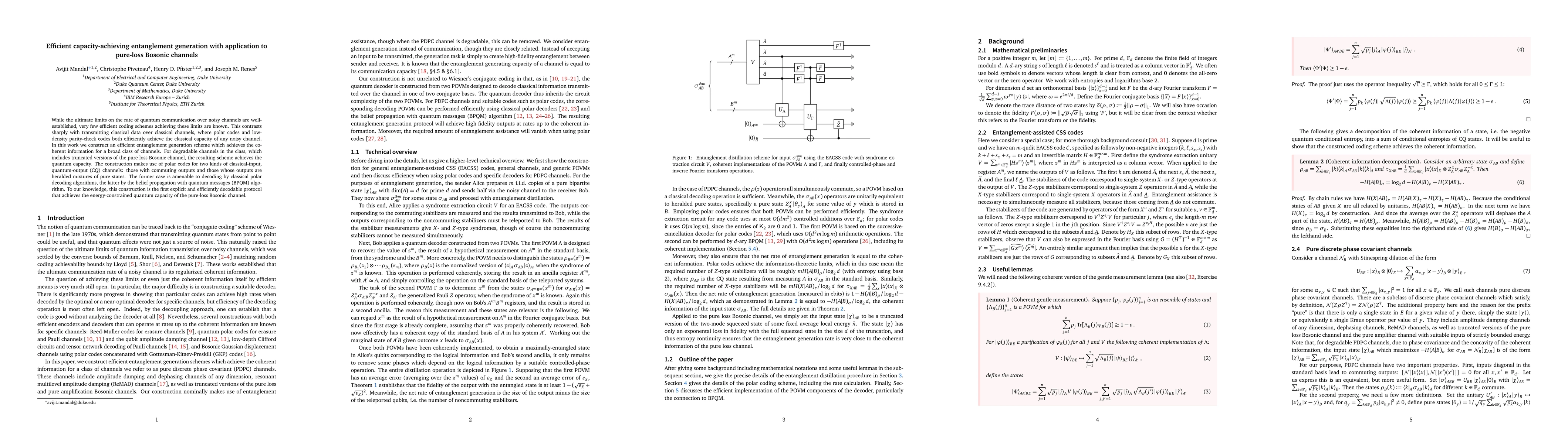Thumbnail for Efficient capacity-achieving entanglement generation with application to pure-loss Bosonic channels