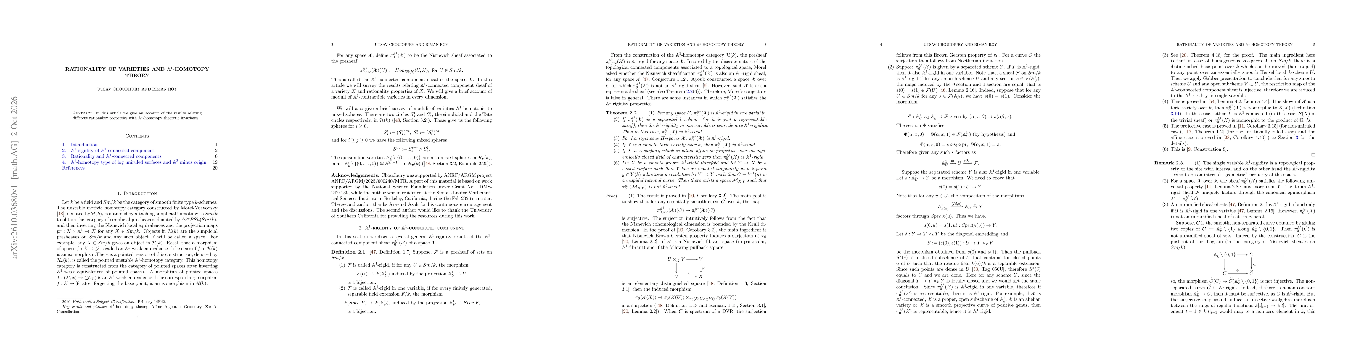 Thumbnail for Rationality of varieties and $\mathbb{A}^1$-homotopy theory