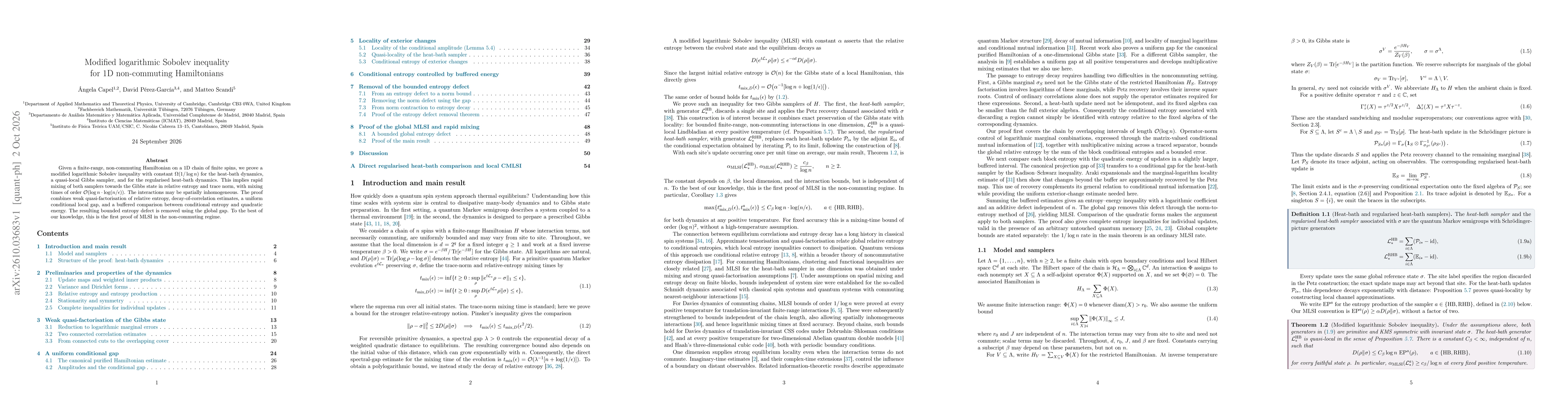 Thumbnail for Modified logarithmic Sobolev inequality for 1D non-commuting Hamiltonians