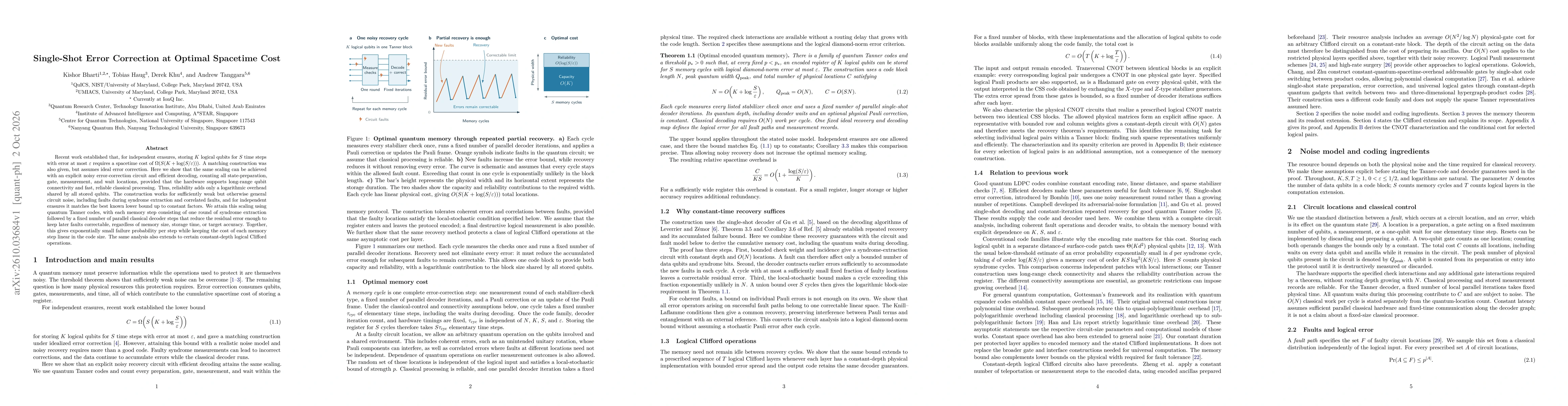 Thumbnail for Single-Shot Error Correction at Optimal Spacetime Cost