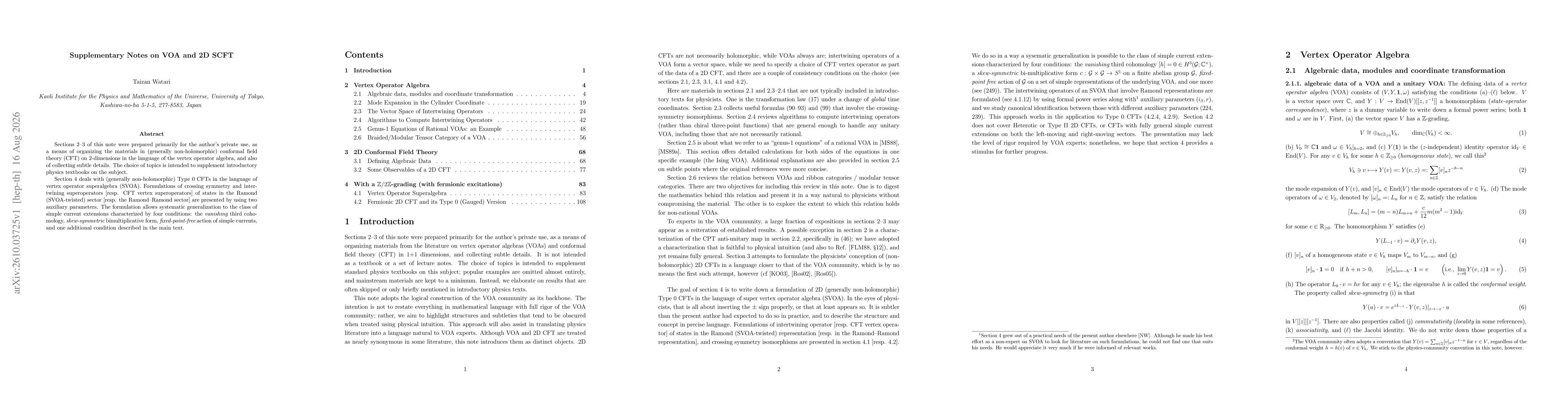 Thumbnail for Supplementary Notes on VOA and 2D SCFT