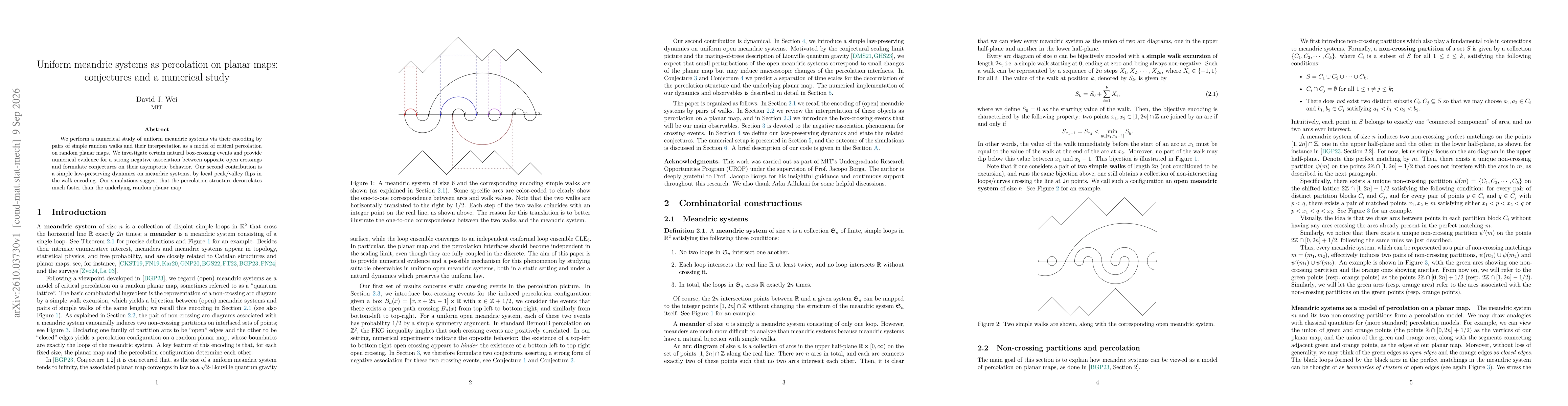 Thumbnail for Uniform meandric systems as percolation on planar maps: conjectures and a numerical study